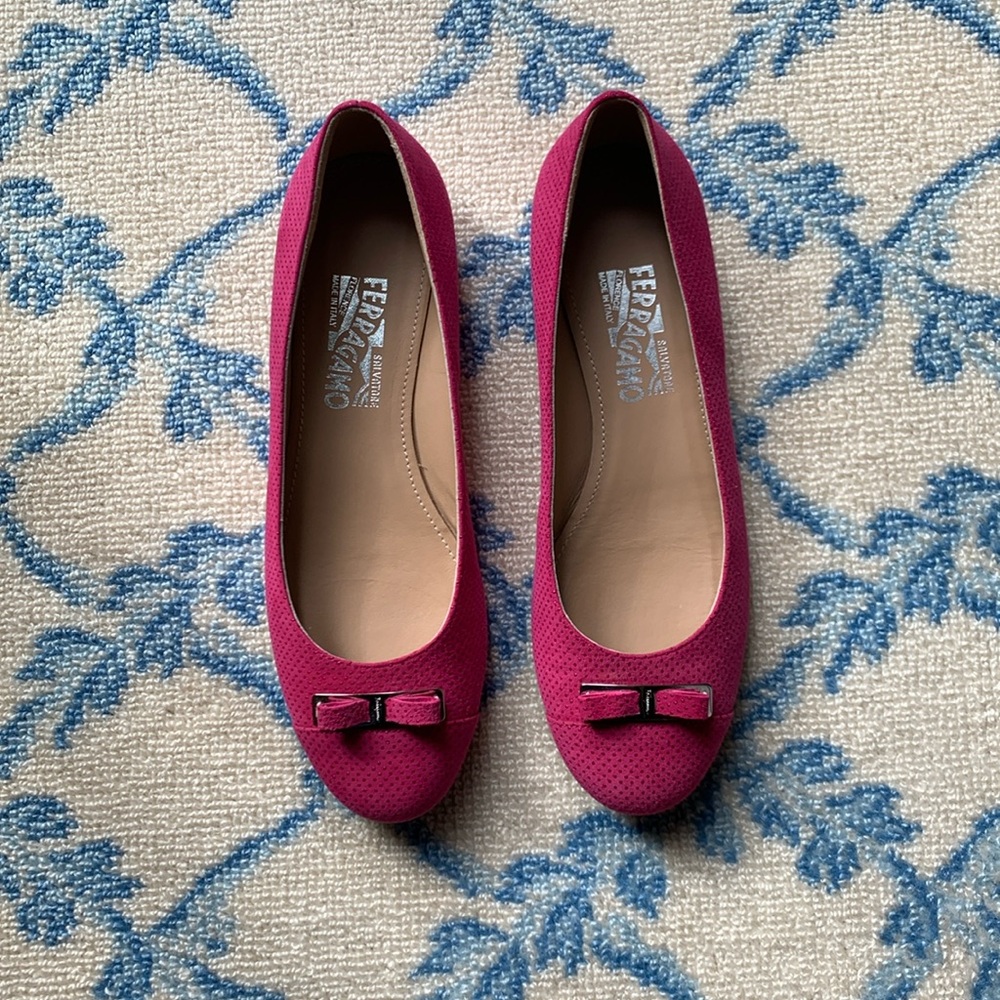 Salvatore Ferragamo pink suede ballet flats